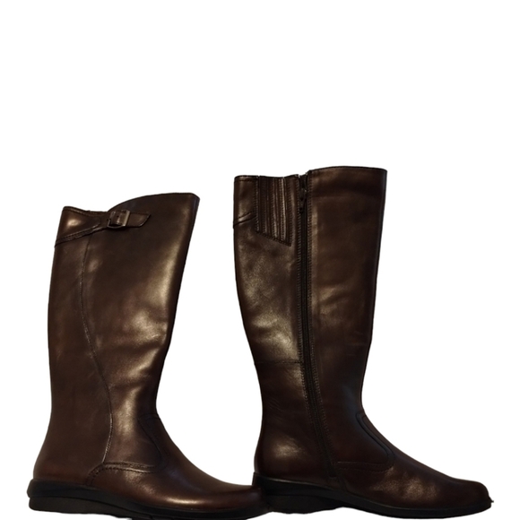 Clarks Shoes - Clarks Brown Leather Lined Zip Knee High Boots
